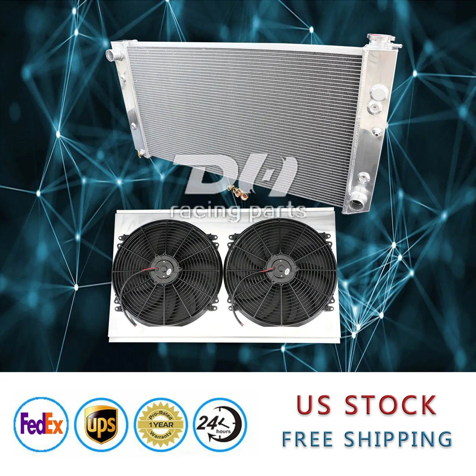 1982-1993 Chevy&GMC C/K/P/R 10 20 30 1500 2500 3500용 3열 라디에이터+슈라우드+팬