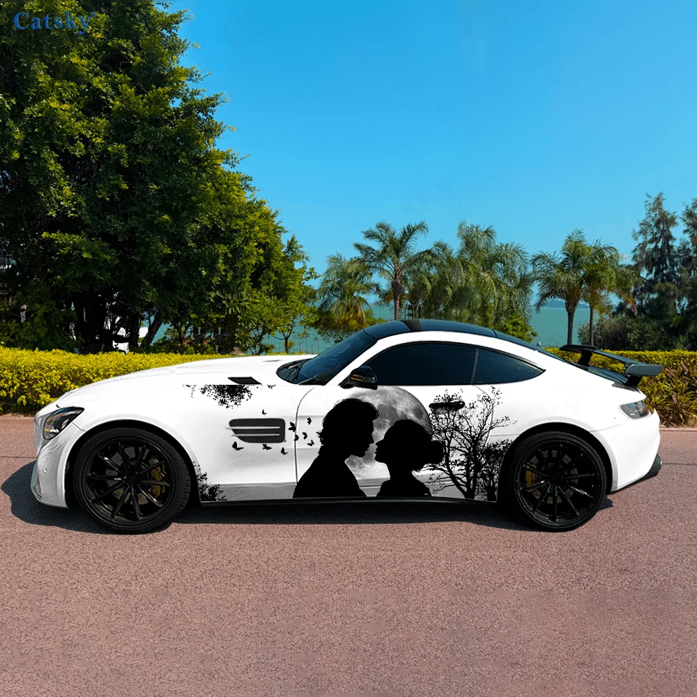 

Full Moon Forest Couple Kiss Car Side Sticker Decor,PVC Waterproof Scratch Resistant Decal,Car Protection,Auto Accessories Gift