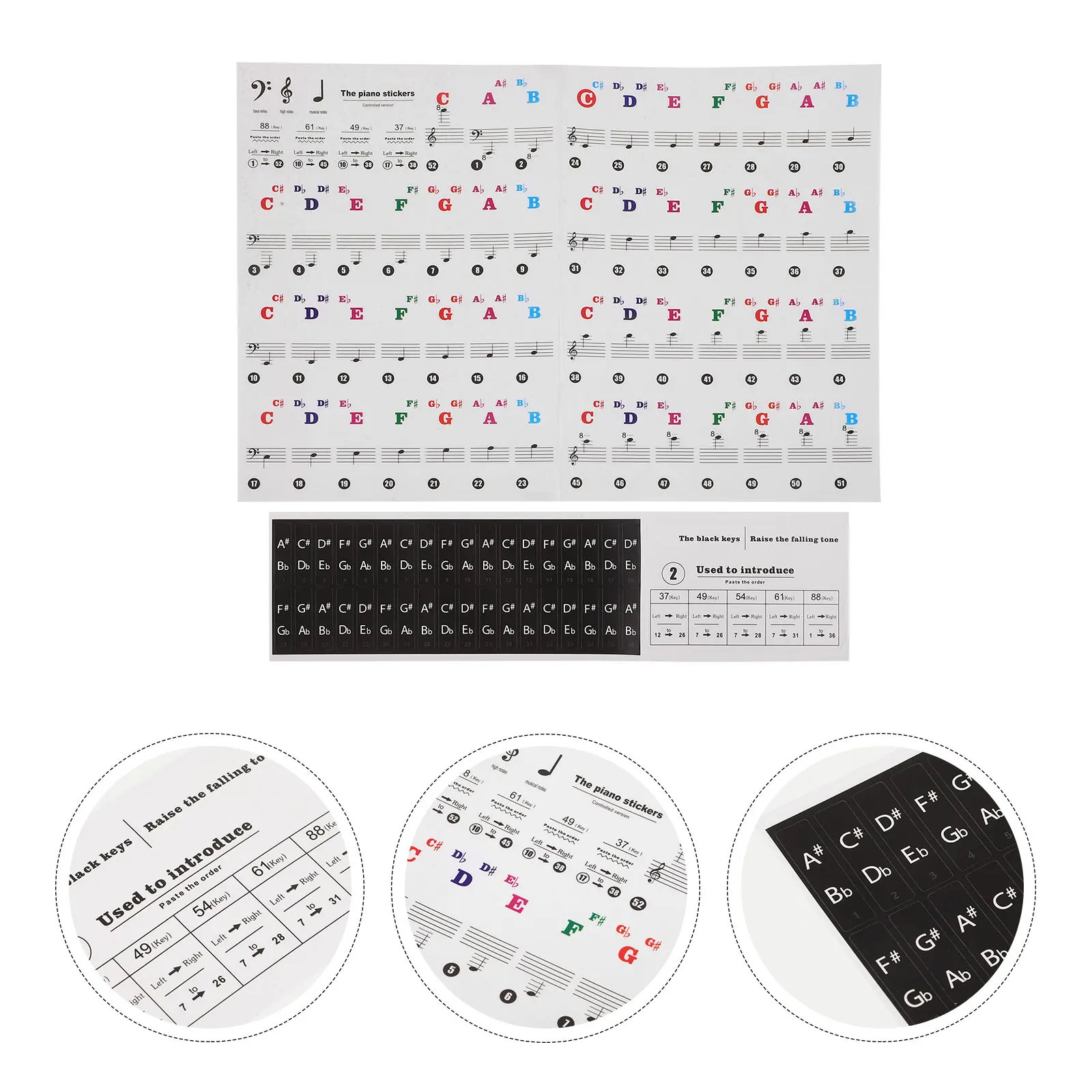 

2 Sheets Piano Keyboard Sticker Note Labels Beginner Decal Stickers Accessories