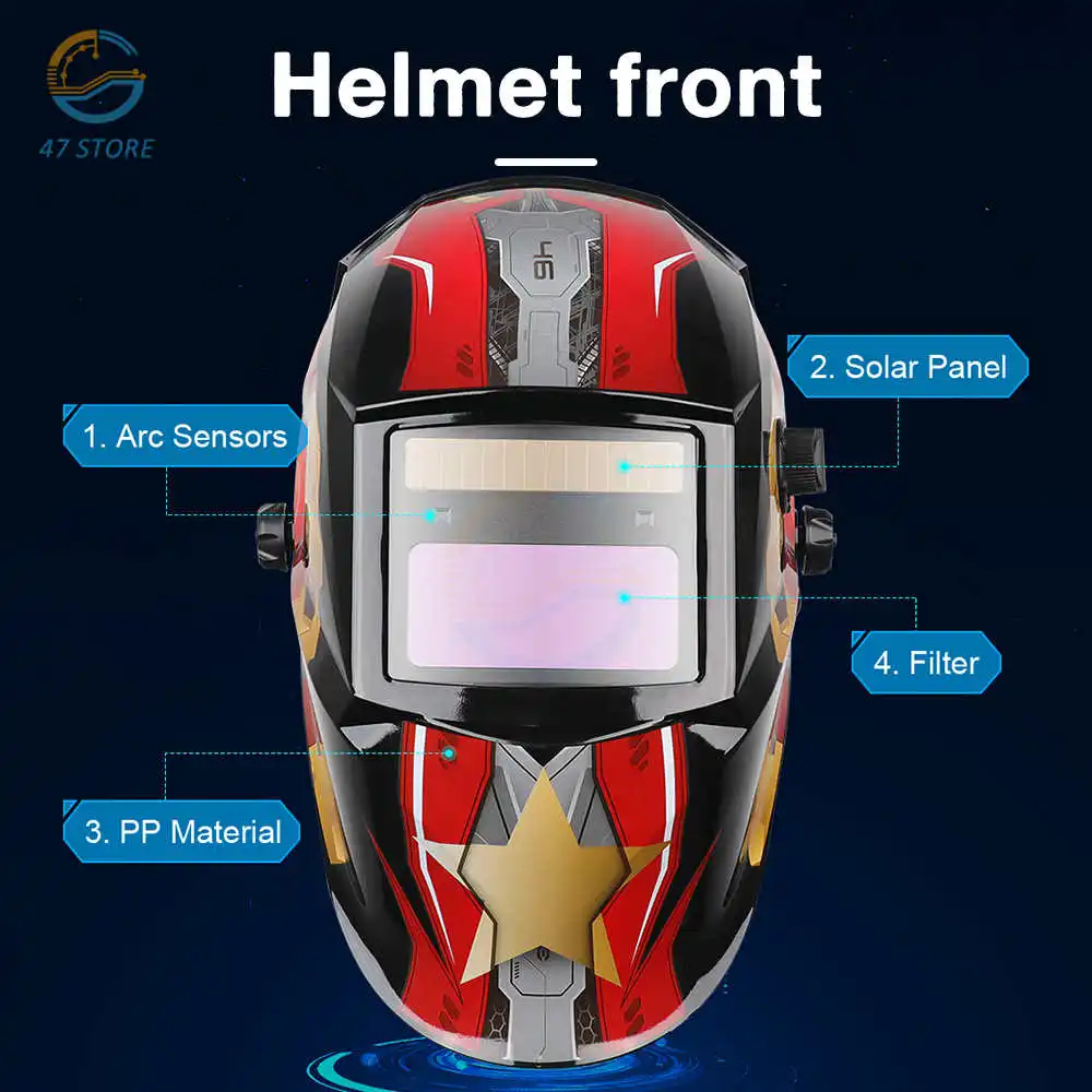 Solar Welding Mask Helmet Electric Welder Cap / Welding Lens Safety Anti-UV Auto Darkening Adjustable Range for Welding Machine