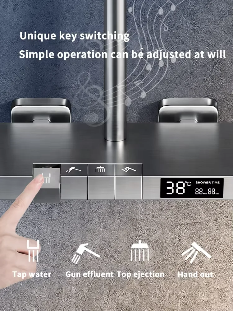 النحاس الحائط شاشة ديجيتال ضوء البيانو دش خلاط مجموعة ثرموستاتي الأمطار الحمام صنبور مع صمام السيراميك الأساسية #3