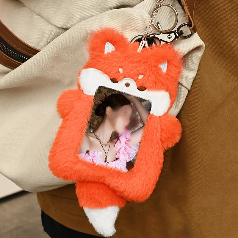 Zestaw kart Cute Little Fox Etui na karty fotograficzne Pluszowe opakowania na karty fotograficzne Etui ochronne na karty fotograficzne Brelok do kluczy