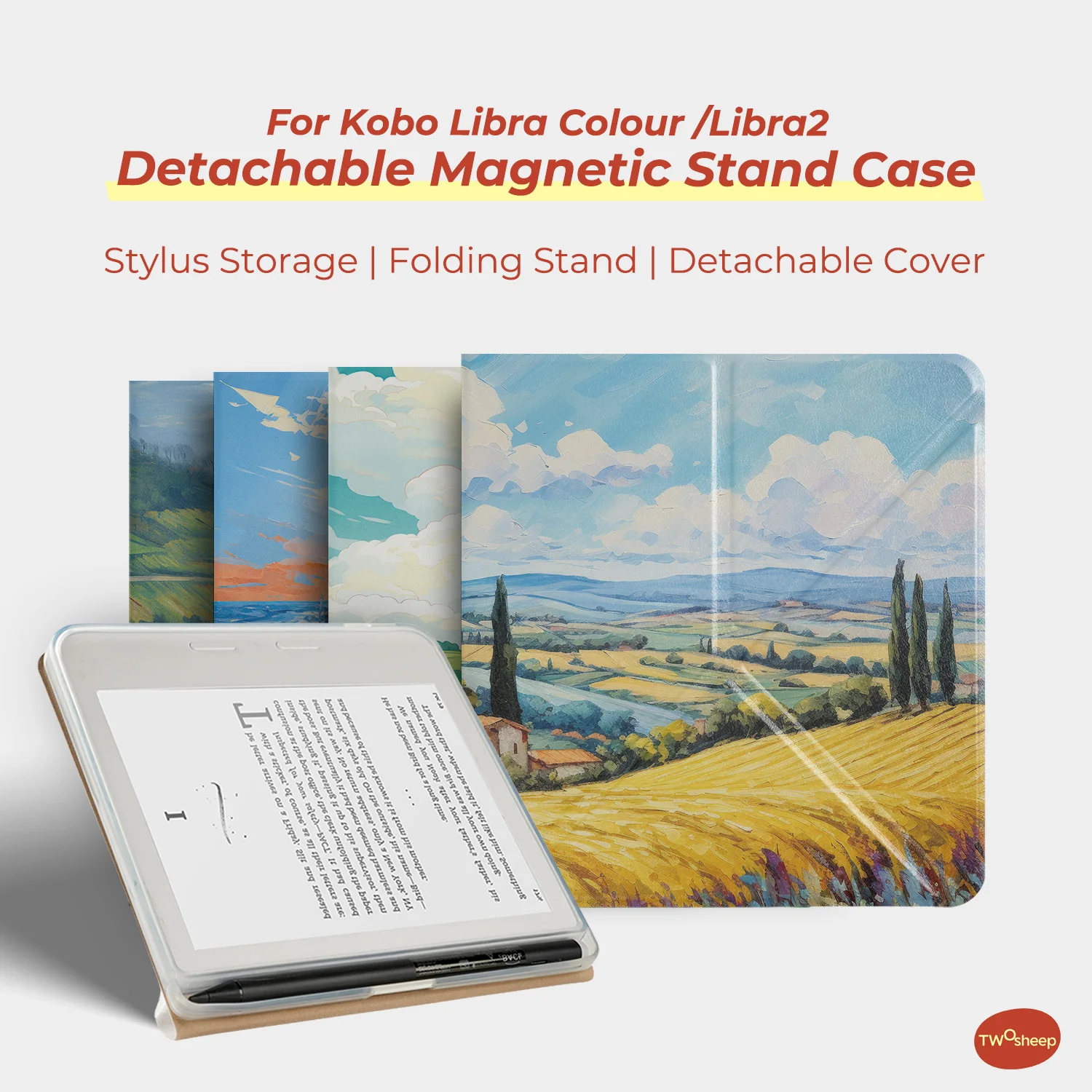 Twosheep Modern Art Illustration Custodia Magnetica Staccabile Adatta Per Kobo Libra Colour Libra2 Con Supporto Per Penna, Cover Trasparente E Sottile-image