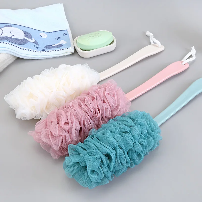 Bathroom Shower Brush Body Cleaning Accessories Body Bath Shower Scrubber Brushes Long Handle Hanging Soft Mesh Back Sponges New