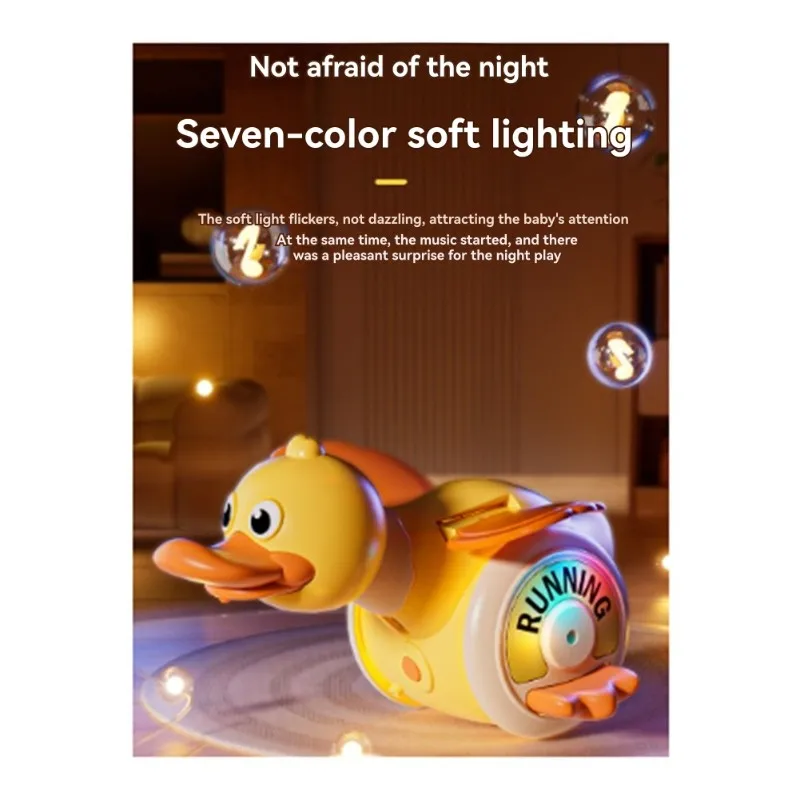 B78B-Electric Foraging Duck With Light And Music Cute Moving Sliding Rotating Duck For Baby Guide Learning To Climb