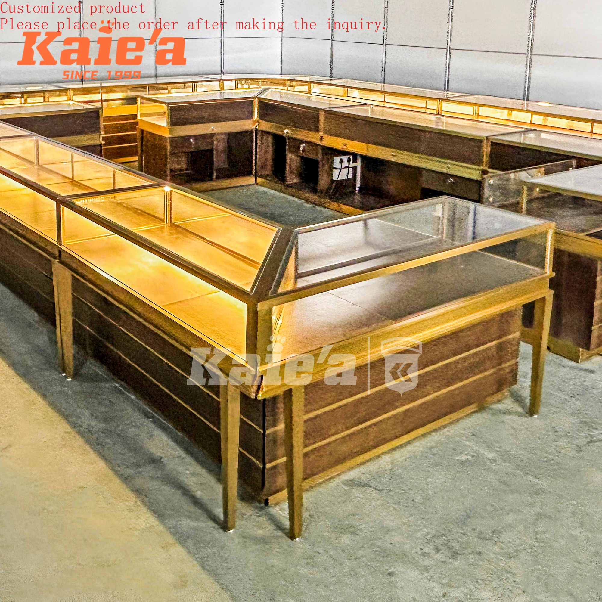 

Wholesale Custom High-end Jewelry Store Counter Round Rose Gold Glass Jewelry Display showcase Cabinet Jewellery Shop Furniture
