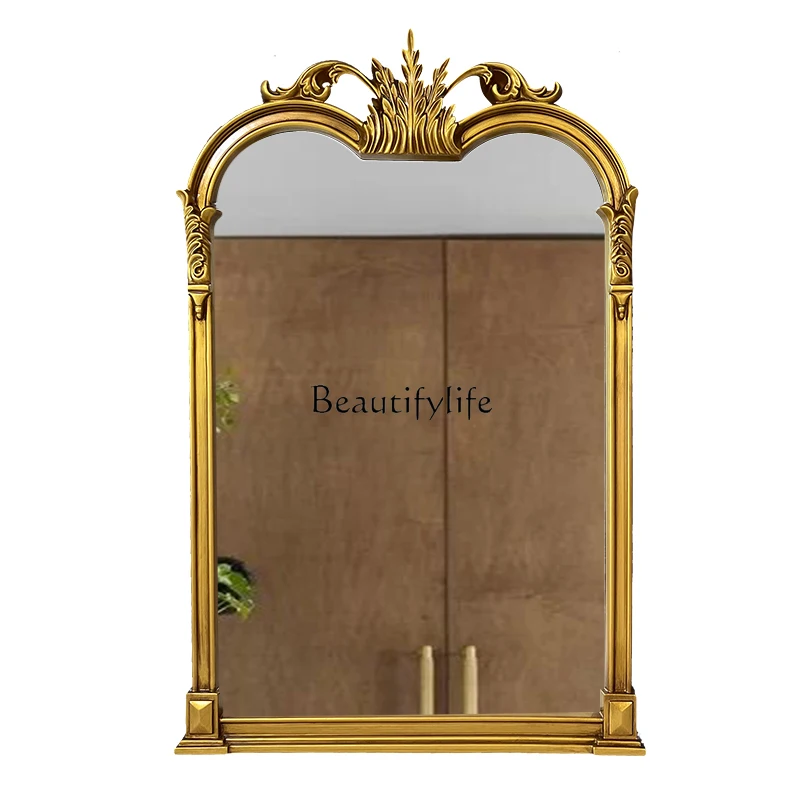 French retro light luxury arched European style bathroom hanging mirror dressing crown decorative mirror