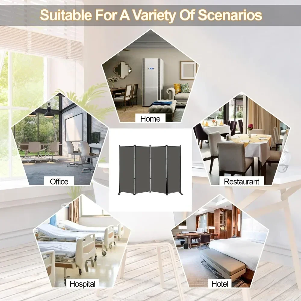 

4 Panel Room Divider Screen 6Ft Tall Foldable Privacy Dividers Indoor Wall Partition Room Separator Grey