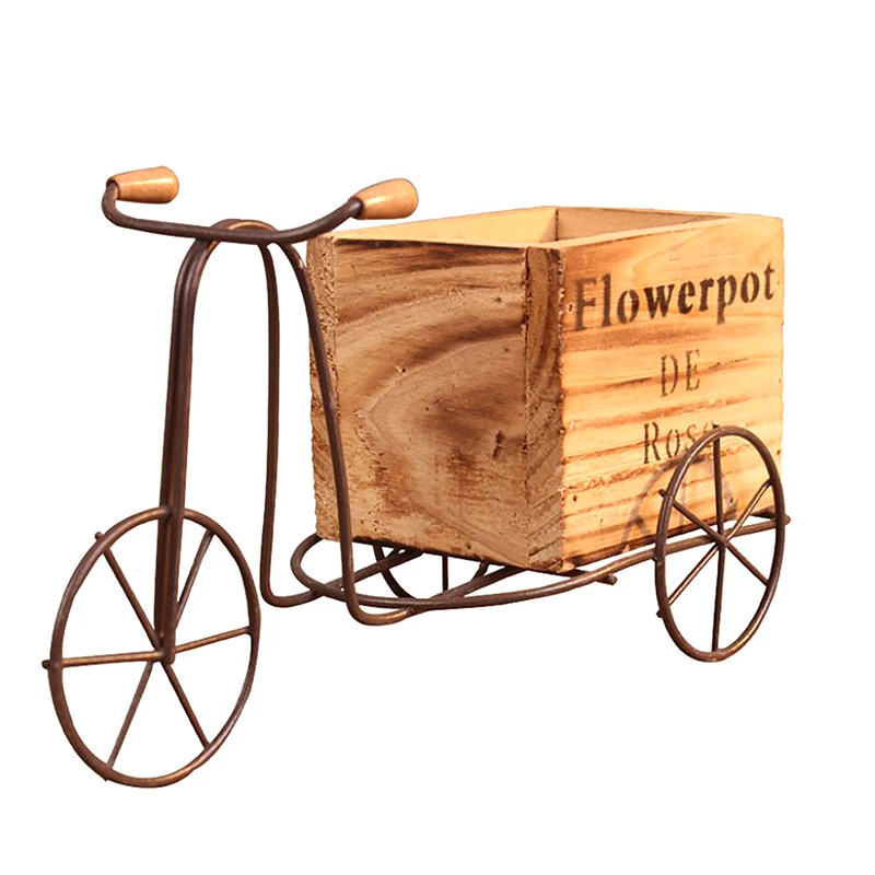 

Flower Pot Wooden Bicycle Shaped Succulent Planter Iron Art Flowerpot Flower Stand Home Yard Garden Decoration Crafts