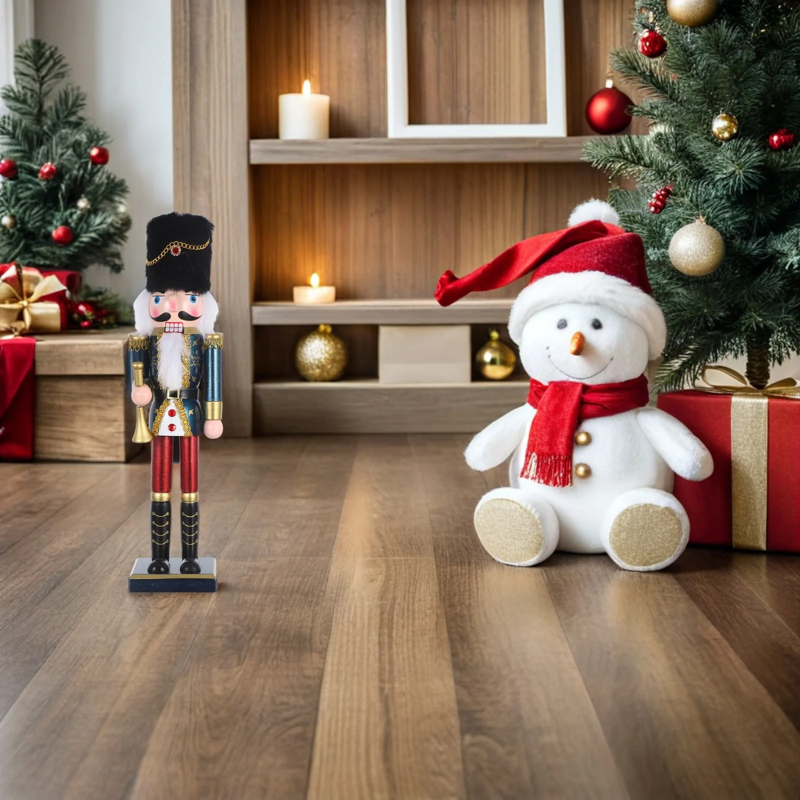 

38Cm Wooden Christmas Decor - Vintage King Nutcracker Figure with Ax and Crown for Festive Table Mantel Display