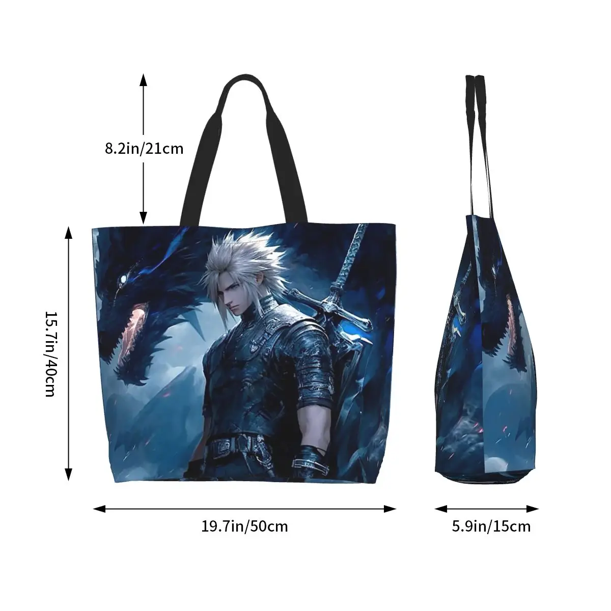 Cloud Strife Vintage Final Fantasy 7 Video Games FF7 Shopping Tote Bag Canvas Shoulder Bags Shopper Grocery Handbag for Women