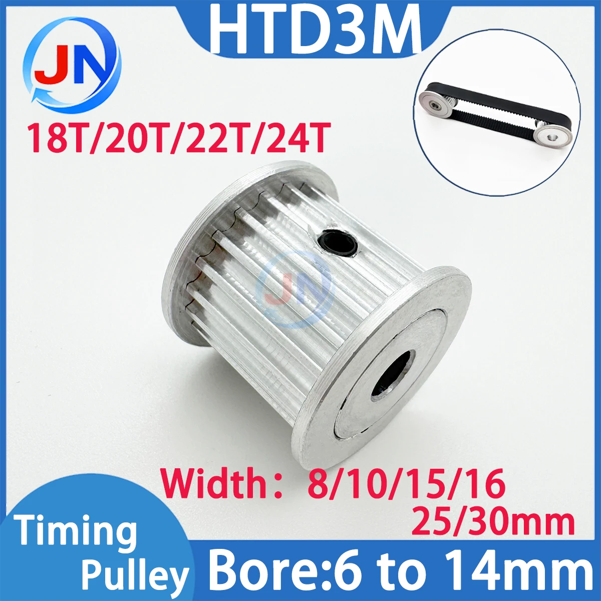 HTD 3M Timing Pulley 18teeth 20teeth 22teeth 24teeth Width 8/10/15/25/30mm HTD3M Synchronous Wheel 3M 18T 20T 22T 24T  Bore4 6 8