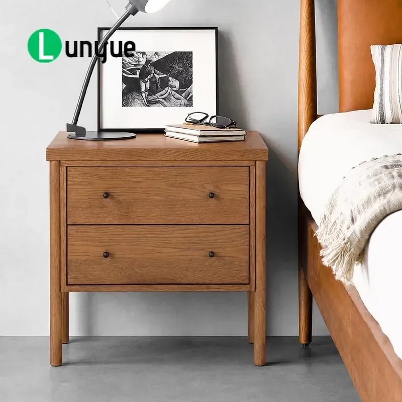 Modern Oak Bedside Table Customized 2 Drawer Solid Wood Nightstand Suitable for Exhibition Hall Cabinets Durable Storage
