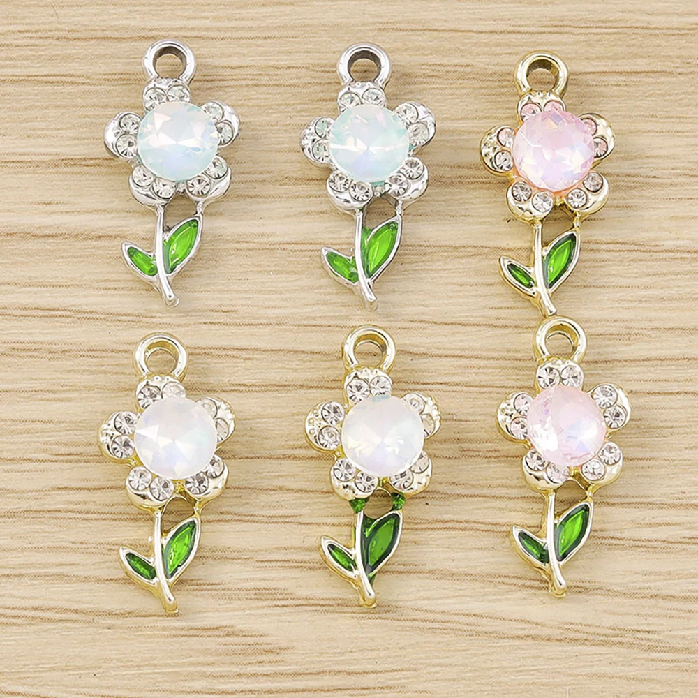 Tusember 10 Stück 14*18mm Niedliche Exquisite Kristallblumen-Anhänger für Schmuckherstellung DIY Tropfenohrringe Halskette Basteln – Detail 7