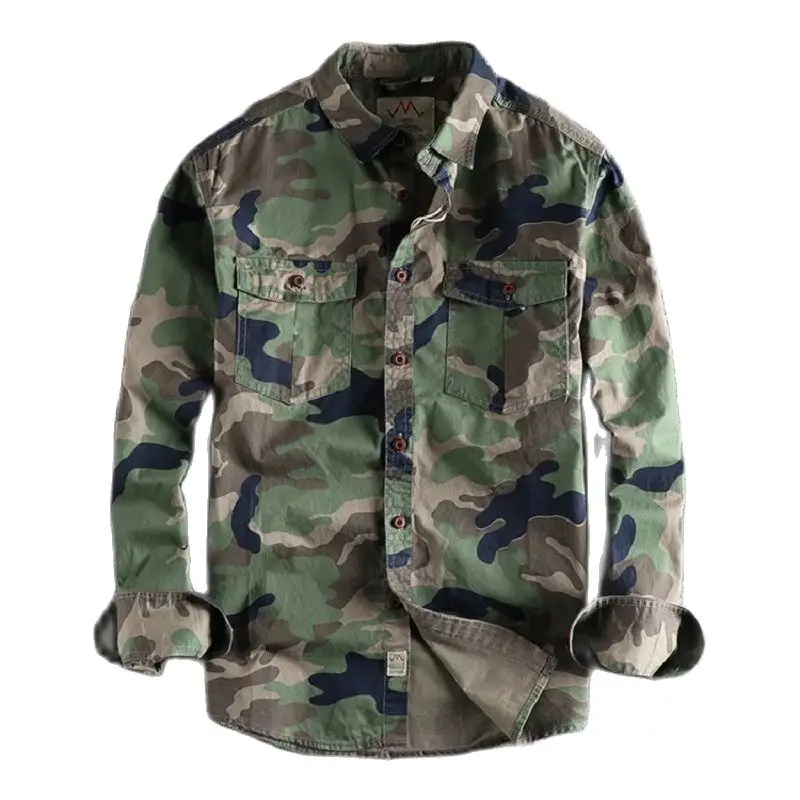 [24hour Fast Shipping] Men Camouflage Cargo Shirts High Quality Durable Outdoor Hiking Sport Daily American Style Casual Camicia