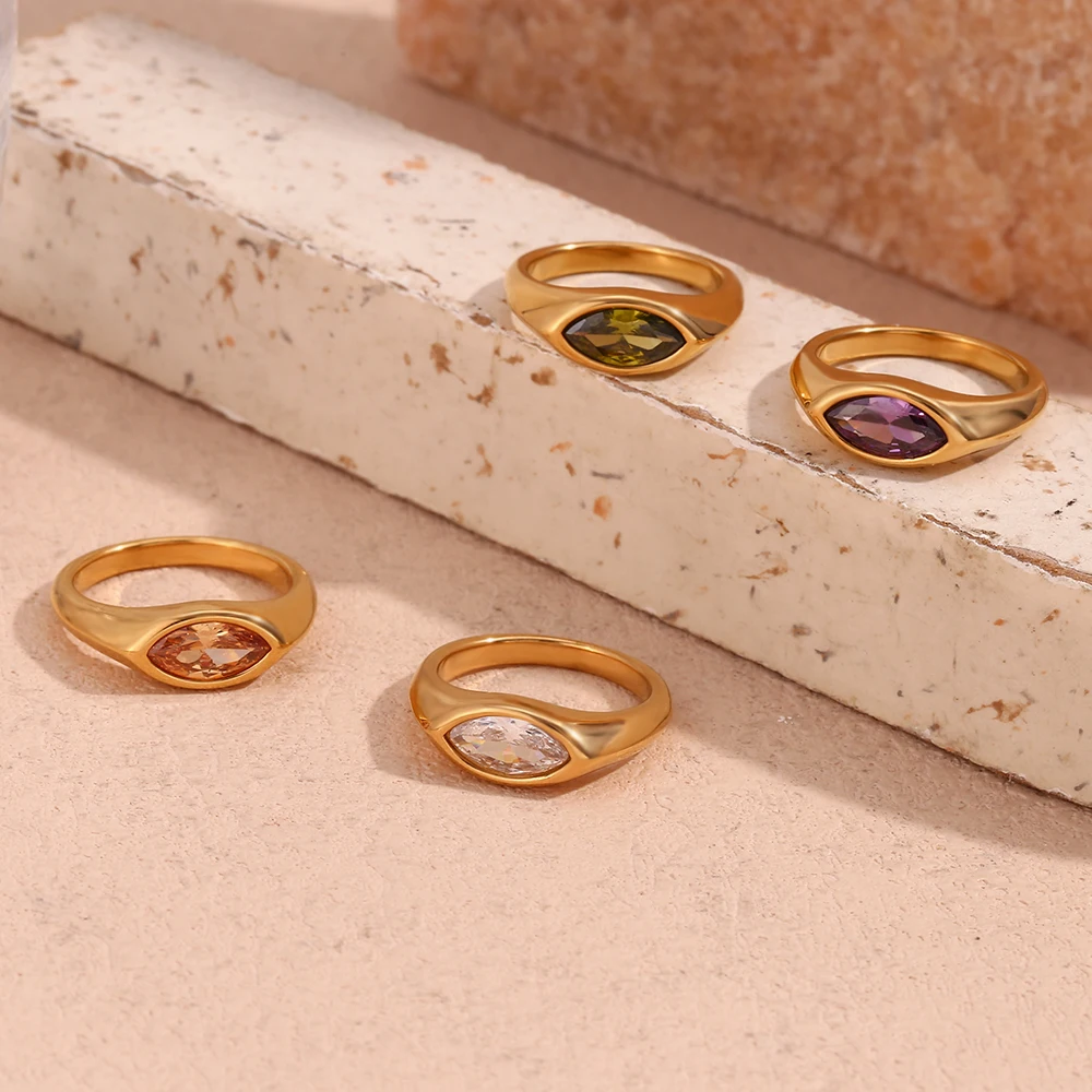 E.B.belle Pferdeauge-Zirkon-Dichtungsring, bunt, hypoallergen, 316L-Edelstahl, Dekoration, 18 Karat vergoldeter Schmuck – Detail 8