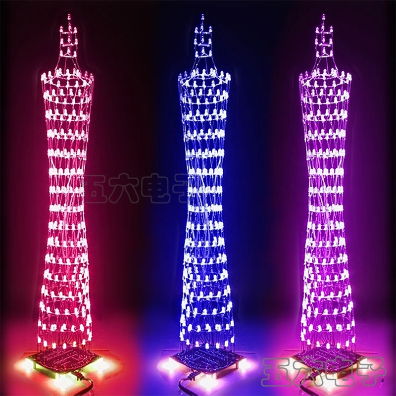 Multicolor Tower Shaped LED Display Lamp Infrared Remote Control Electronic DIY Kits Assembly and Soldering Parts