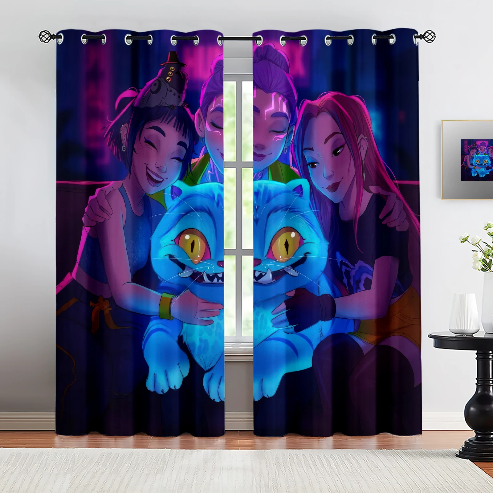 

2 шт., K-Pop, охотники на демонов, популярные аниме-командные плотные шторы с принтом для девочек, идеально подходящие для спальни, гостиной, модные декоративные