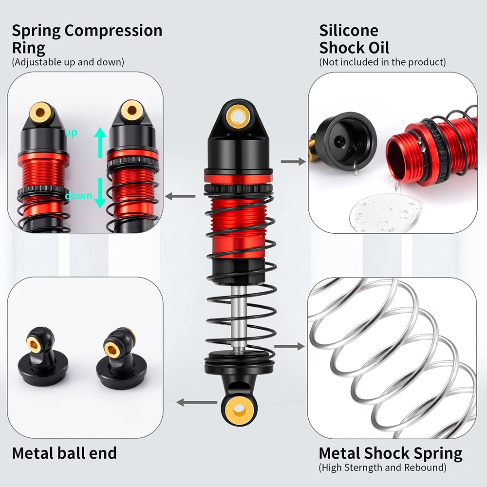 Trinood amortecedor dianteiro traseiro de liga de alumínio, 4 unidades, para lo-si 1/24 micro-b 2wd buggy, peças de atualização
