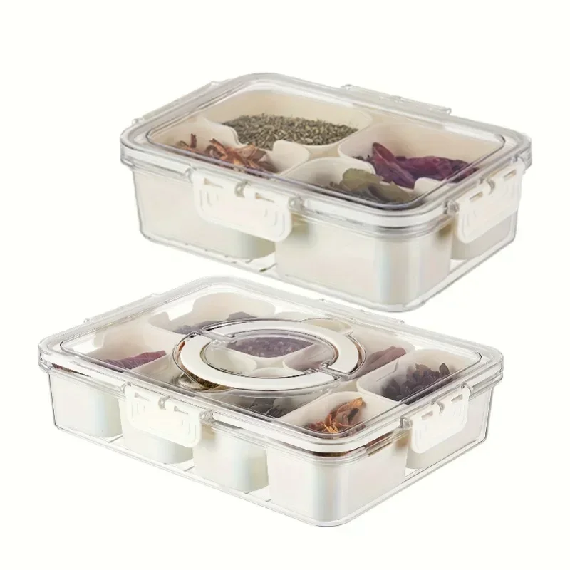 

8 Grid Divided Serving Tray Snack Platters Organizer with Lid Handle Snack Fruits Box Fresh-keeping Kitchen Accessories