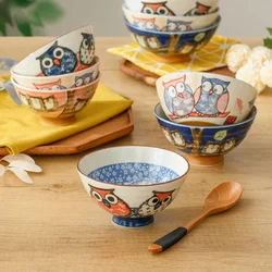 Japanese Underglaze Color Owl Ceramic Bowl Parent-child Rice   Bowl Meaning Auspicious Tableware Kitchen Accessories Salad Bowls