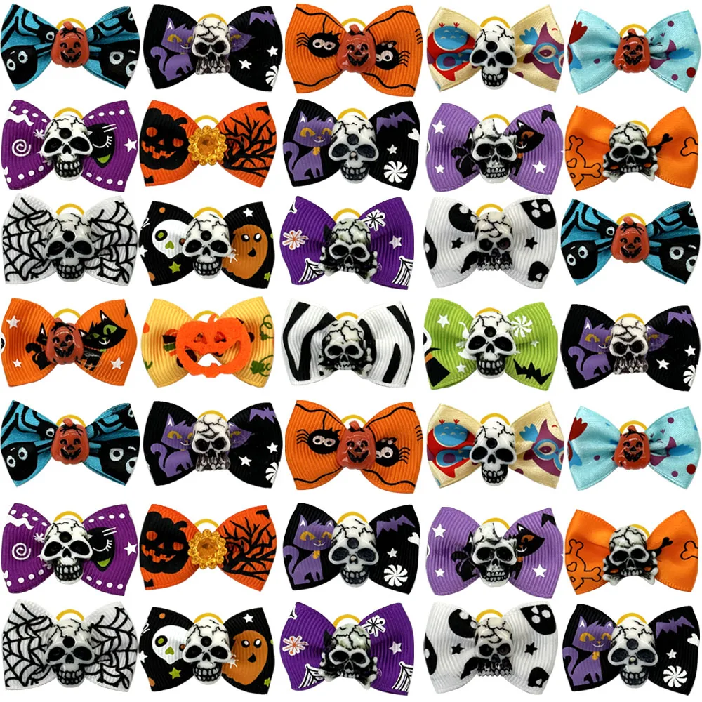 50/100pcs Halloween Pet Hair Accessories Small Dog Hair Grooming Products Pet Supplies Pet Dog Hair Bows Elastic Bands for Dogs