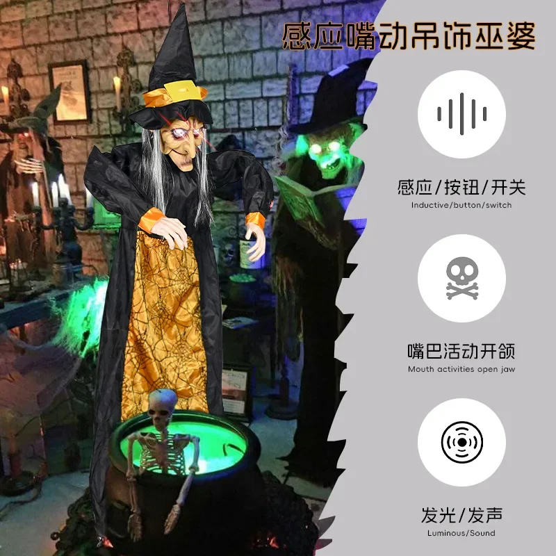 Halloween new induction witch hanging ghost voice touch toy haunted house bar scene decoration wholesale