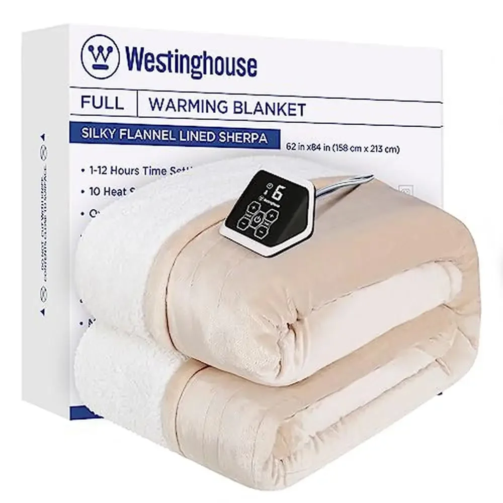 Soft Flannel & Sherpa Heated Blanket Twin Size Electric with 10 Heating Levels Auto Shut Off Fast Heating Skin-Friendly Overheat