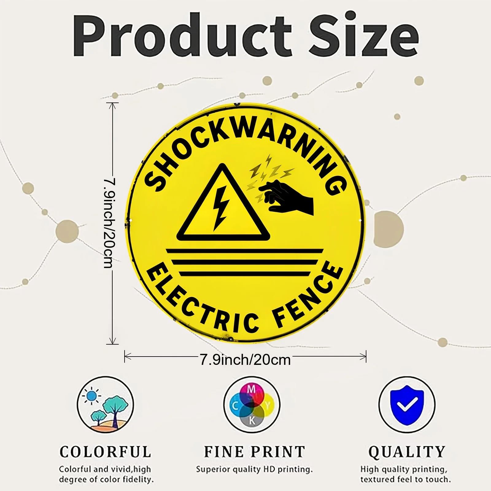 CIFBUY Retro Round Electric Shock Warning Aluminum Wall Art Waterproof Durable Decor For Home Office Garage 1 Piece