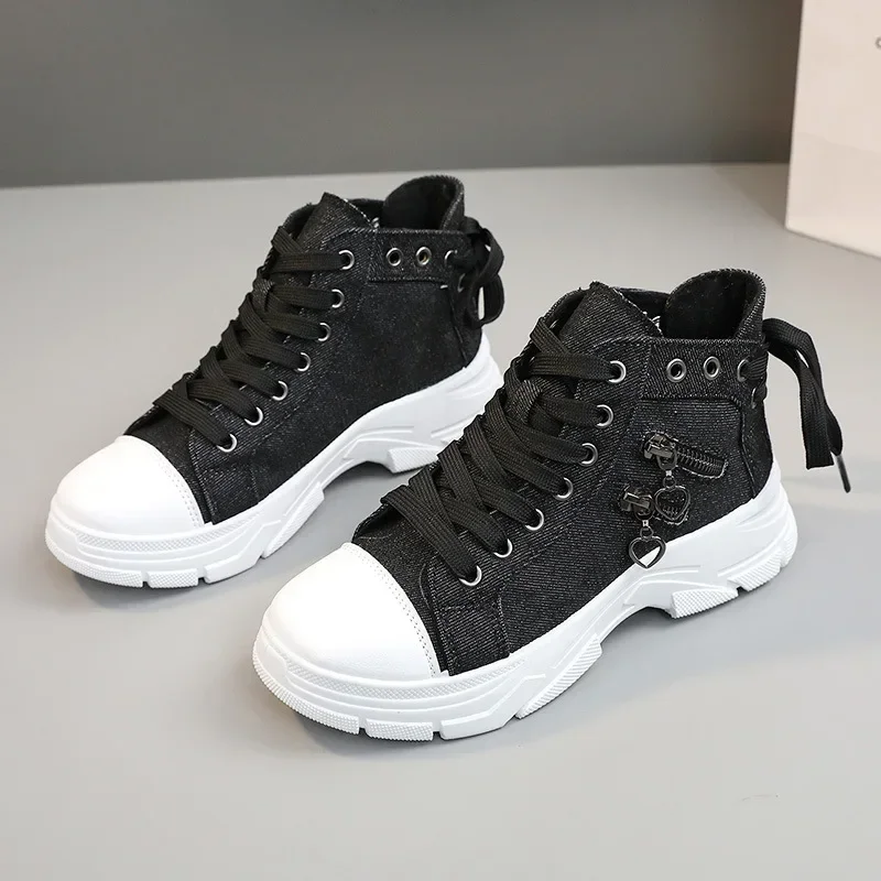 Women Plus Sizes Sneakers High Top Female Denim Canvas Shoes Woman Girls Students Canvas Shoes for Women Lace Up Platform Shoes