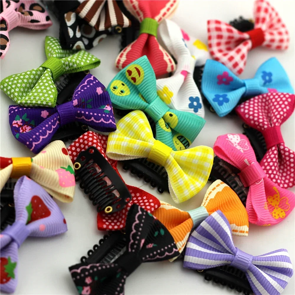 10pc Print Flower/Strawberry/Smile/Cartoon Babies Fine Wispy Hair Mini Latch Wisp Clip Newborn Bow Hair clips Infant Hairpin