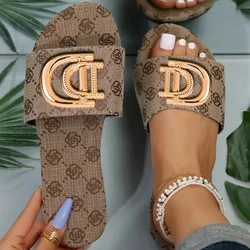 Women Modern Slippers Fashion Luxury Decor Casual Flat Slide Sandals Summer External Wear Sandy Beach Large Size Khaki Slides