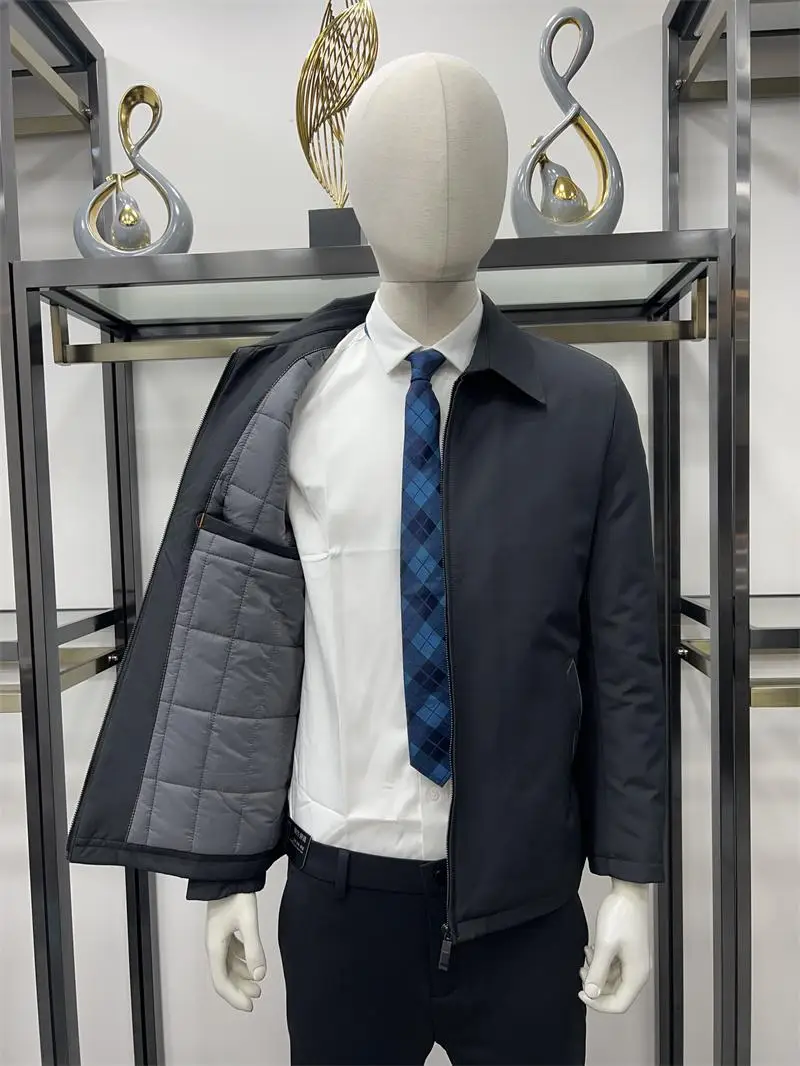 

Busin Sle Cotton Jaet for Men with Collar Spring Autumn Winter Dad Coat Casual Wear Stand Fit Pure Color
