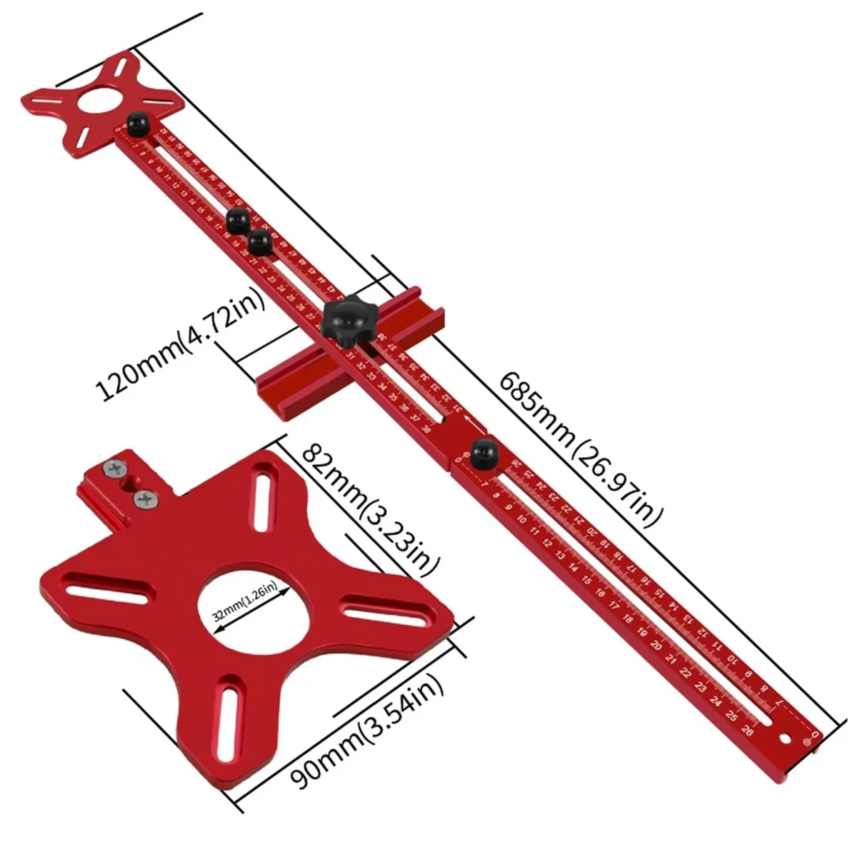 Staffa per scanalatura di fresatura del router AT53, maschera di taglio circolare del router con raggio da 9-61 cm, maschera hardware per armadio in alluminio per la lavorazione del legno