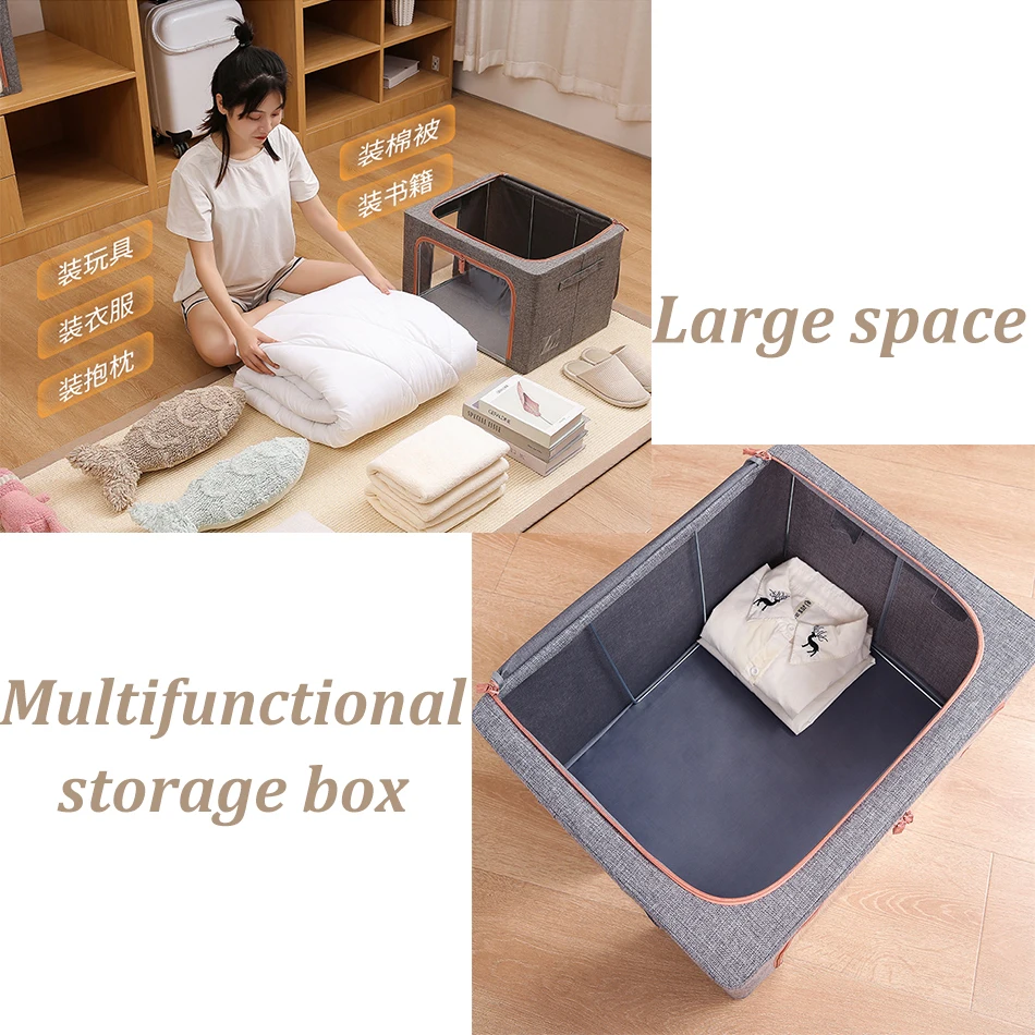 Foldable Storage Box CottonLinen Large Capacity Organizer Clothes Blanket Quilt Closet Sweater Storage Clothes Cabinet Organizer