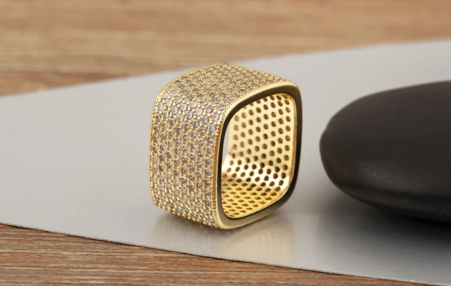 Nidin Neue trendige quadratische Form eingelegte Kristall-Zirkon-Ringe für Frauen und Männer, 5 Farben zur Auswahl, Hip-Hop-Stil, Fingerschmuck, schicke Geschenke – Detail 11
