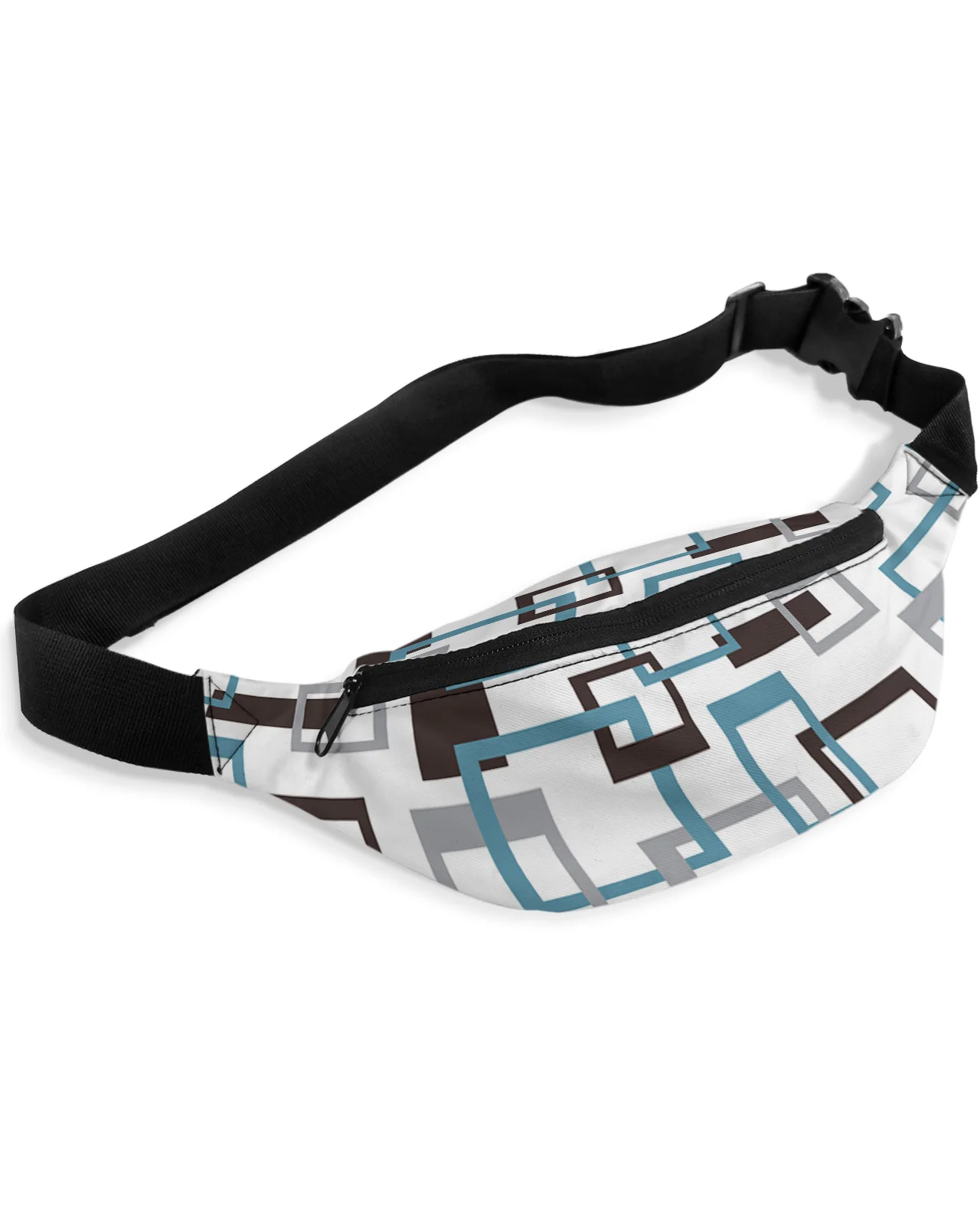 Mid Century Modern Abstract Geometry Blue White Men Women Waist Bag Fanny Pack Belt Bag Wallet Pouch Waterproof Banana Hip Bags