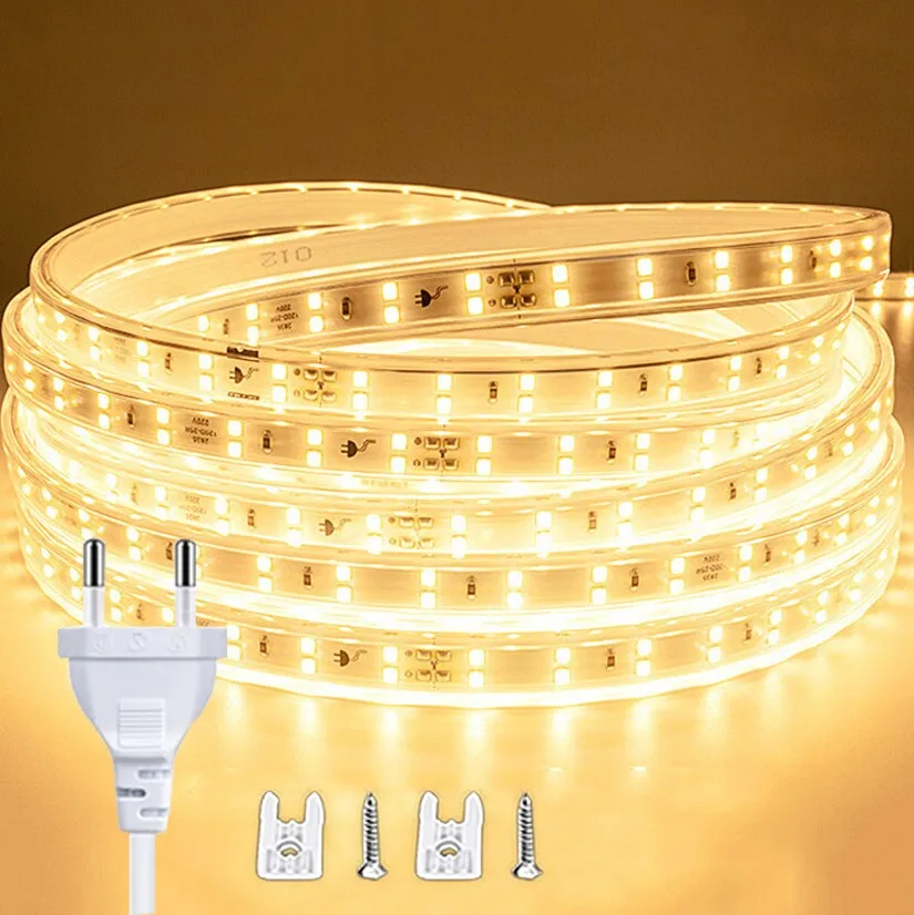 220V Led 스트립 1-30m Eu 플러그 2835 유연한 리본 빛 방수 Led 테이프 홈 부엌 야외 정원 장식 조명