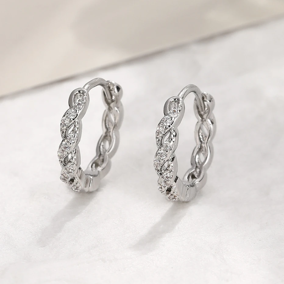 

Real 925 Sterling Silver Zircon Twisted Round Hoop Earrings for Women Trendy Fine Jewelry Minimalist Geometric Accessories