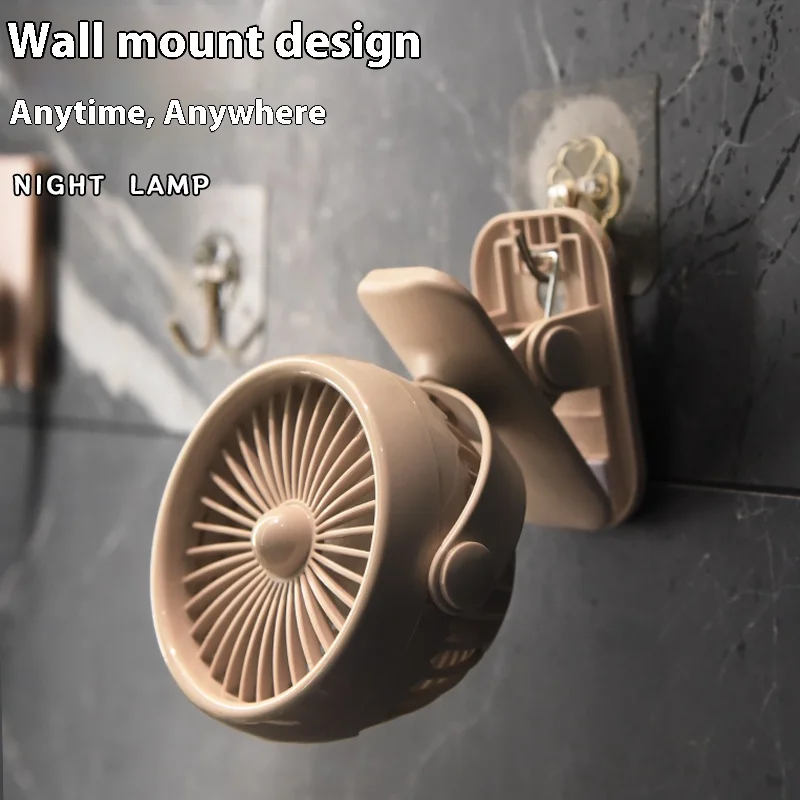 YM88221-Ventilador de pared de escritorio con clip informal 360 °     Voltear con luz, tres niveles de viento fuerte, ligero y portátil