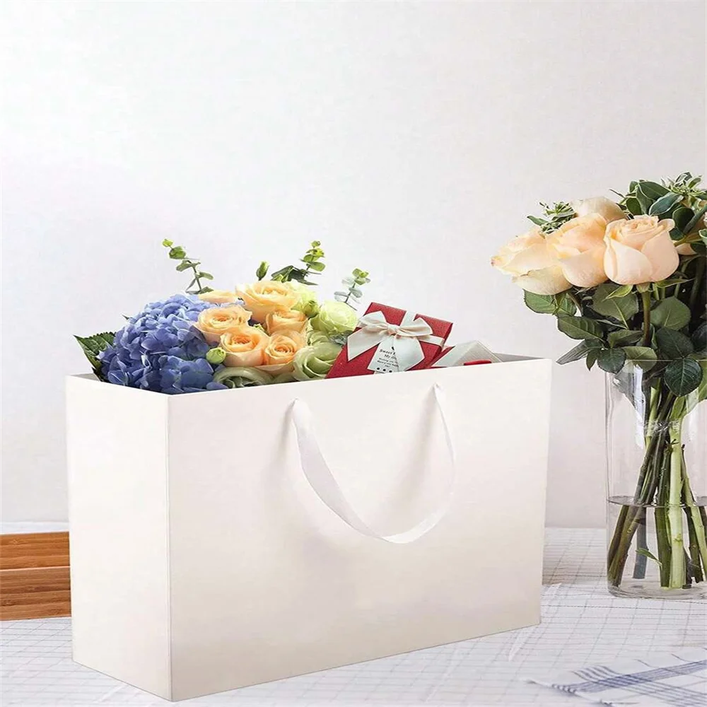 5Pcs Paper Gift Bags  Kraft Retail Merchandise Shopping/ Grocery Bags Sacks with Handles Bulk