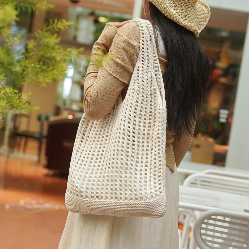 Casual Hollow Out Women Shoulder Bags Knitted Large Capacity Tote Bag Weave Lady Handbags Simple Big Summer Beach Bag 2024