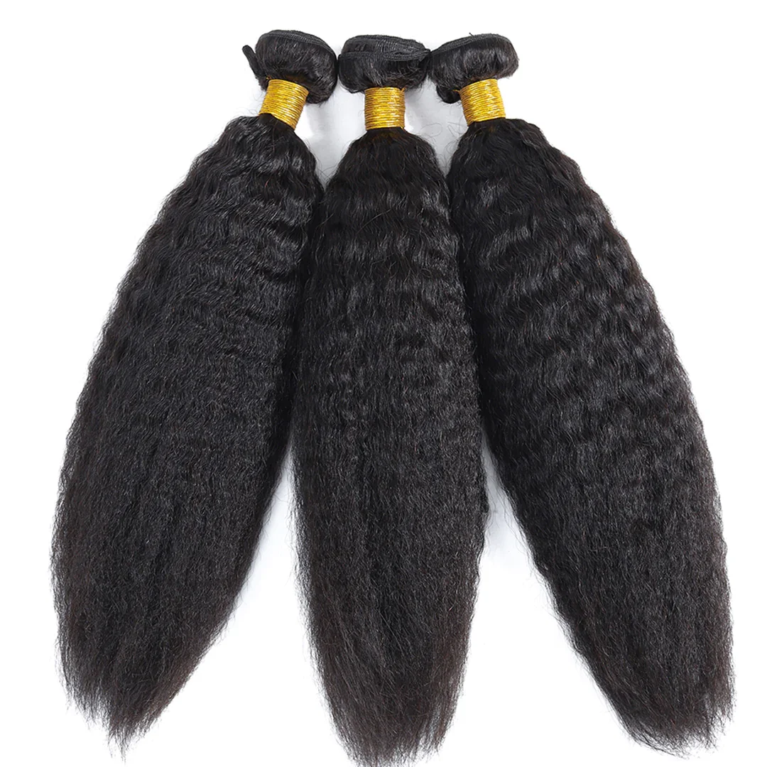 12A Kinky Straight Bundles 100% Virgin Human Hair Extensions For Women 1/3/4 PCS Peruvian Yaki Straight Hair Weave Thick Natural