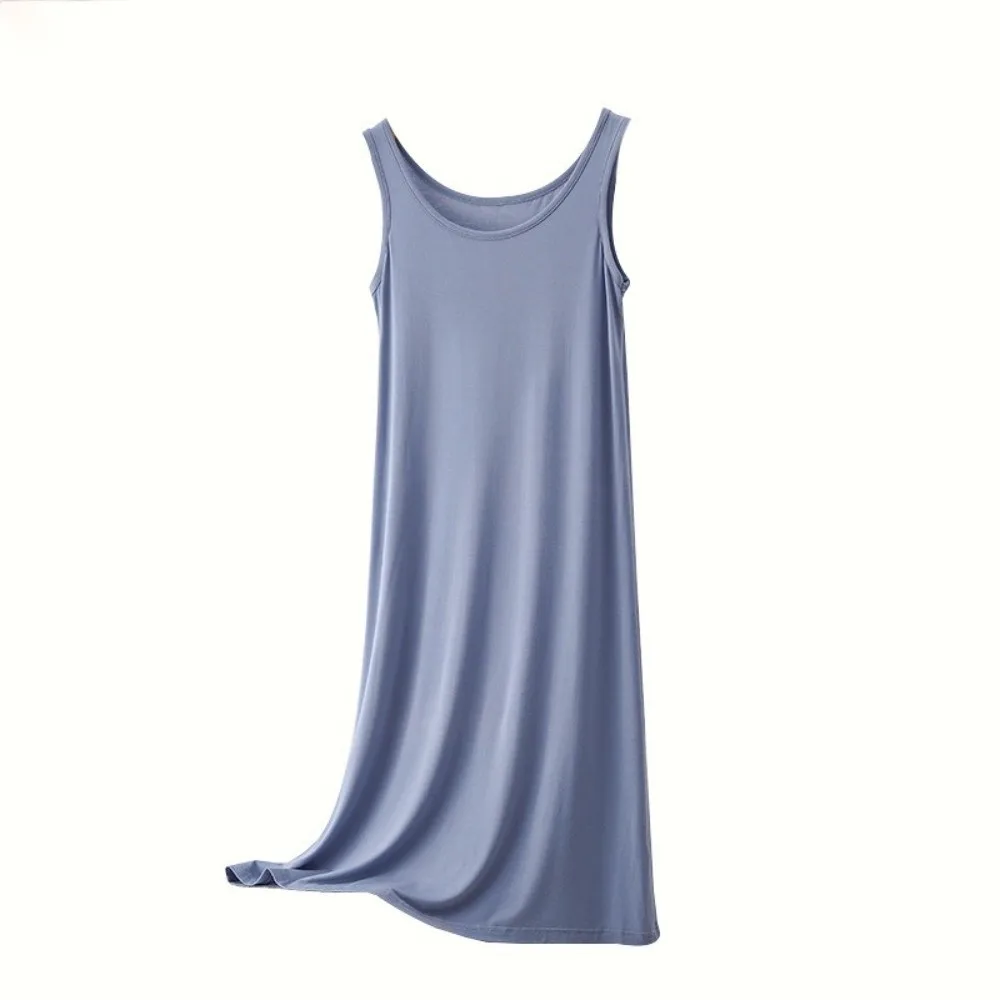 Simple Loose A- Line Skirt Modal Casual Mid-length Dress Solid Color Sleeveless Nightdress Home Sleepwear