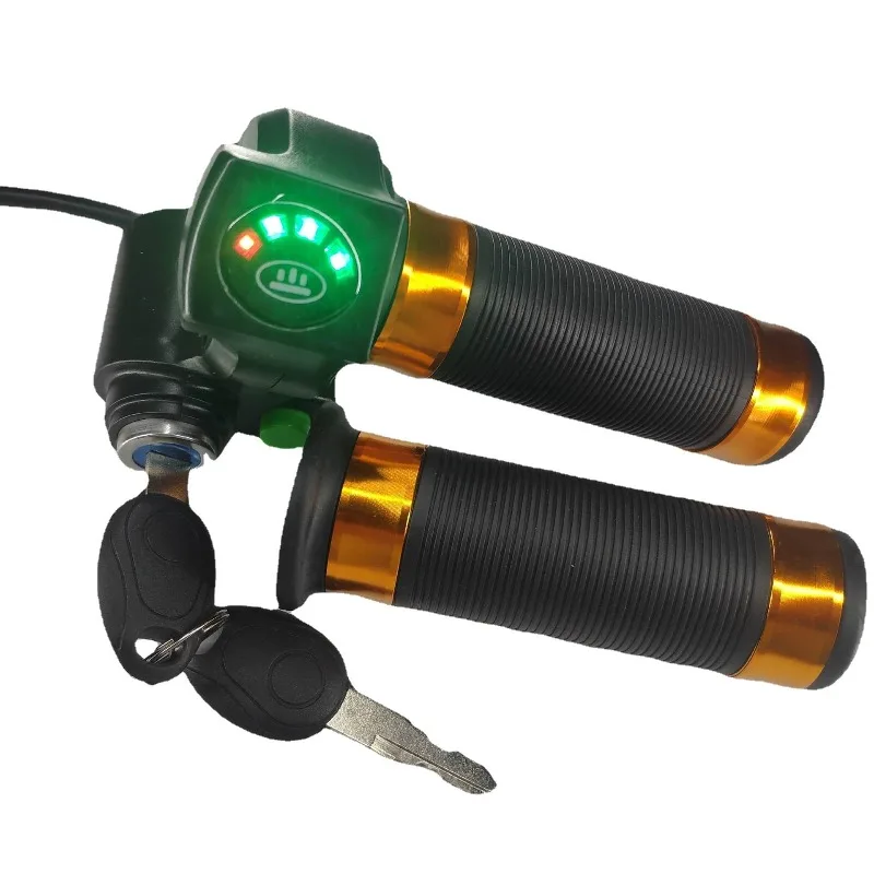 4‑LED Battery Indicator Electric Bike Throttle Grip with Key Lock Cruise Control E‑Bike Speed Control Handlebar Grips