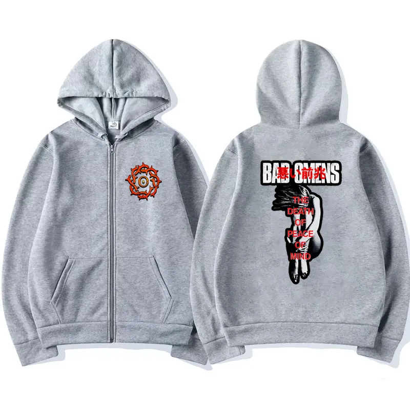Rock Band Bad Omens Print Zip-up Hoodie Male Winter Fashion Fleece Sweatshirts Jacket Oversized Streetwear Zipper Coat Hoodies