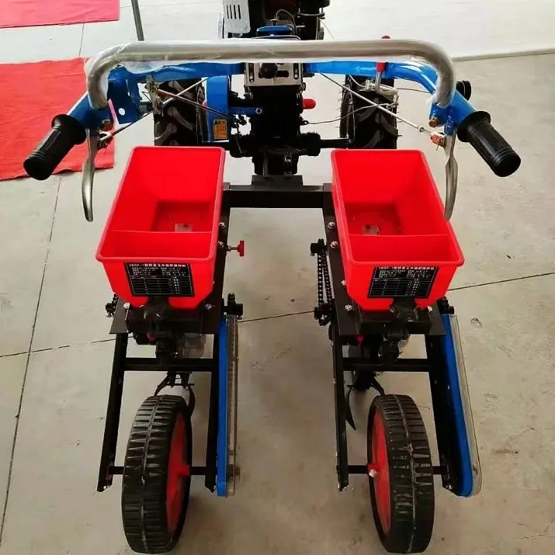 New Micro-tiller Hand-held Tractor Four-wheel Matching Double-row Corn Soybean Fertilizer Seeder Fine Sowing