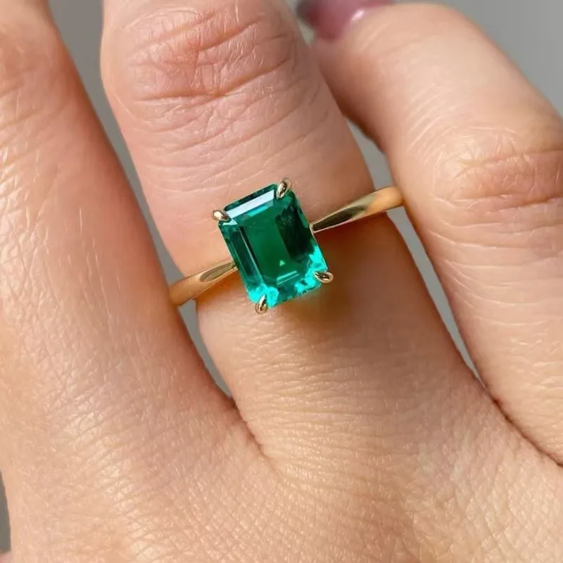 

Elegant Gold Color Square Green Stone Rings for Women Jewelry Anniversary Rings Gift