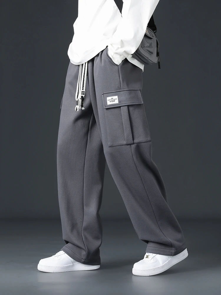 الخريف الرجال فضفاض واسعة الساق السراويل في الهواء الطلق الركض Sweatpants فضفاض مستقيم موضة الكورية بناطيل كاجوال الشارع الشهير أسود رمادي