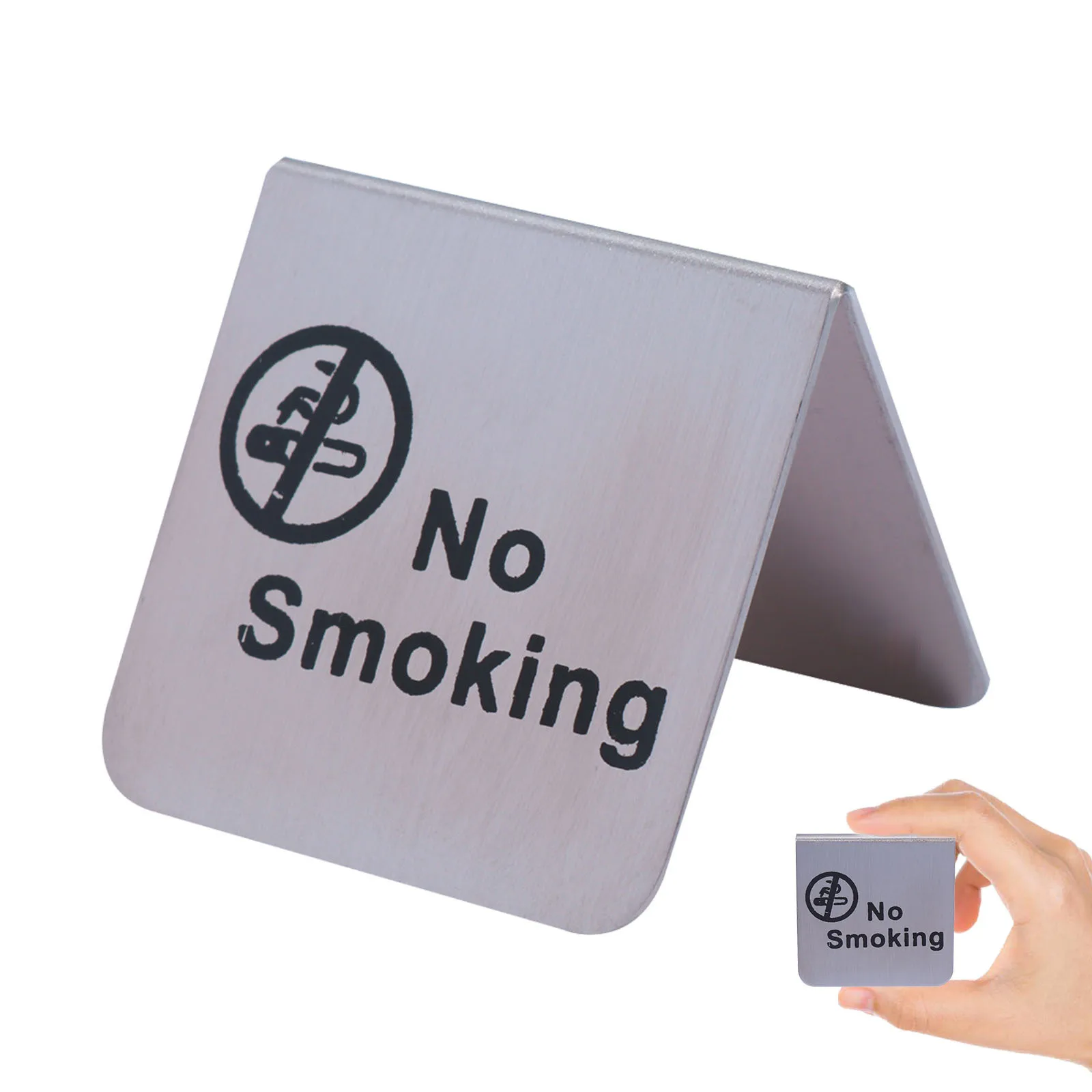 Double Side Stainless Steel No Smoking Table Tent Sign Durable Desktop Sign for Office Restaurant Hotel Banquet Use